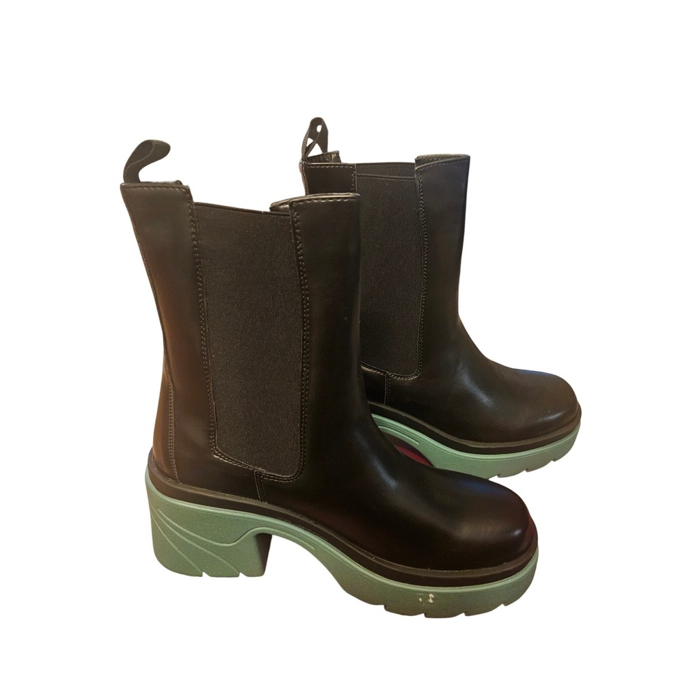 Room of Fashion YORK-01 Womens Chelsea Boots‎ Black Sage Green Lug Sole Platform